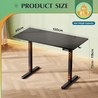 Elektrisch höhenverstellbarer Schreibtisch, 3 speicherbare Höhen für ergonomisches Sitz‑Steh‑Arbeiten, 120×60 cm, 72–118 cm, 120x60x72-118 cm, Schwarz(m-7)