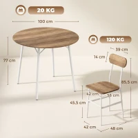 HOMCOM Juego de Mesa y 4 Sillas de Comedor Estilo Industrial Marco Metálico para Espacios Pequeños Salón Natural y Blanco(m-3)