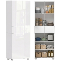HOMCOM Aparador Alacena de Cocina Mueble Auxiliar con 4 Puertas 2 Cajones y Estantes Ajustables 60x35x170 cm Blanco