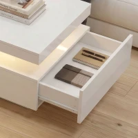 HOMCOM Mesa de Centro LED con Almacenamiento Moderno Mueble de Salón de 2 Niveles con 2 Cajones Blanco Brillo(m-7)