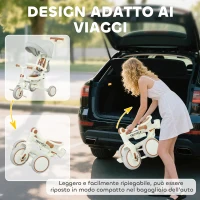 AIYAPLAY Triciclo per Bambini 5 in 1 con Maniglione di Spinta e Copertura Rimovibile, 96.5x49x101 cm, Bianco Crema(m-7)