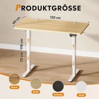 Elektrisch höhenverstellbarer Schreibtisch, leiser Motor mit 3‑fach Memory und Anti‑Kollisionssystem, 120 × 60 cm, 120x60x72-118 cm, Eichenfarbe(m-10)