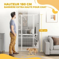 PawHut Barrière de Sécurité Animaux 180 cm, Largeur Ajustable 77-104 cm, Ouverture à Double Sens, Montage par Pression, Blanc(m-4)