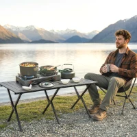 Outsunny Camping Cookware Set for 2-3 People, Ultralight Aluminium Camping Cooking Kit with Anti-Scald Handles, Grey(m-10)