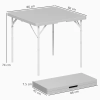 Outsunny Tavolo da Campeggio Pieghevole e Regolabile su 2 Altezze, in HDPE e Metallo, 86x86x74 cm, Grigio Scuro(m-3)