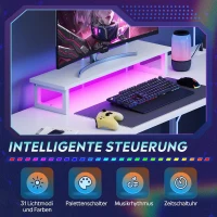 L-förmiger Eckschreibtisch, app‑steuerbare LED und integrierte Stromstation, 167.5x50x87.5 cm, Weiß(m-5)