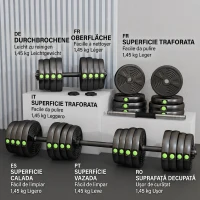 SPORTNOW Set 2 în 1 cu 2 Gantere Convertibile în Halteră, Greutate Totală 30 kg și Discuri de Greutate Reglabile, Negru(m-8)