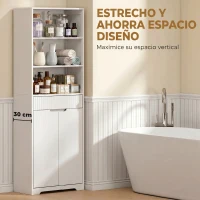 HOMCOM Armario Alto de Baño Columna de Baño Estrecha con 3 Estantes Abiertos Cajón Acanalado Estante Ajustable Blanco(m-6)
