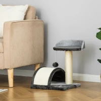 PawHut Árbol Rascador para Gatos Pequeños Altura 46 cm con Poste Tablero para Rascar Plataformas y Bola 35,5x37x46 cm Gris(m-10)