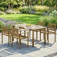 Outsunny Set da Pranzo da Giardino 5 Pezzi, Tavolo e Sedie per 4 Persone, Teak(m-10)