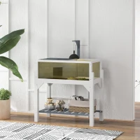 PawHut Casa de Tortugas de Madera con Estante Soporte para Lámpara Paneles Transparentes Techo Abatible Bandeja Gris(m-6)