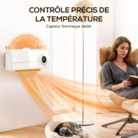 HOMCOM Chauffage mural en céramique 1000/2000W, radiateur électrique, ventilateur, thermostat, minuterie, 50x18,6x12,9cm, blanc(m-7)