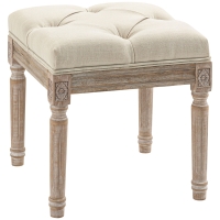 HOMCOM Reposapiés de Salón con Asiento Capitoné y Patas Talladas de Madera Estilo Vintage para Dormitorio 40x40x43 cm Beige