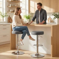 HOMCOM Bar Stools Set of 2, Modern PU Leather Swivel Barstools, Height Adjustable Breakfast Bar Chairs with Footrest, Grey(m-10)
