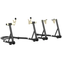 HOMCOM Cavalete de Moto Carga de 390 kg Suporte Dianteiro e Traseiro Universal Elevador de Moto em Aço com Rodas Preto(m-1)