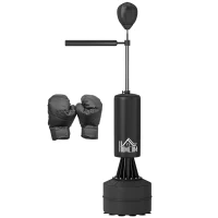 HOMCOM Staande bokszak met speedball, reflexstang, in hoogte verstelbaar, voor volwassenen, 155-205cm, zwart(m-11)