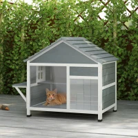 PawHut Maison pour Chat Extérieur Toit Ouvrant Fenêtre Panoramique Porte à Lamelles et Plateforme de Repos 101x72,5x81cm Gris(m-11)