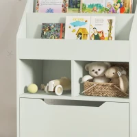 HOMCOM Estantería Infantil de Madera con 3 Compartimentos 2 Cubos y Cajón Móvil con 4 Ruedas 60x29,9x90 cm Verde(m-9)