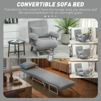 HOMCOM Single Sofa Bed, 3-in-1 Convertible Folding Chair Bed with Adjustable Backrest, Removable Armrests, Light Grey(m-4)