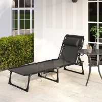 Outsunny Tumbona Plegable con Respaldo Ajustable Reposacabezas Acolchado y Estructura de Acero para Exterior 189x58x30 cm Negro(m-8)