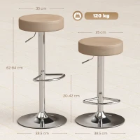 HOMCOM Bar Stools Set of 2, Modern PU Leather Swivel Barstools, Height Adjustable Breakfast Bar Chairs with Footrest, Brown(m-3)