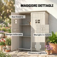 Outsunny Armario de Madera para Exterior para Herramientas de Jardinería con Doble Puerta y Estantes 127,5x50x164 cm Gris(m-6)