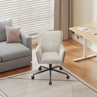 Homeoffice- und Schminkstuhl, höhenverstellbar, 360° drehbar, leise Rollen, 56x44.5x81 cm, Weiß(m-2)
