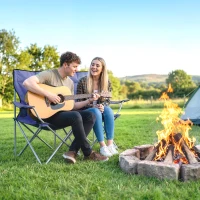 Outsunny Camping Chair Set of 2 Portable Folding Outdoor Camp Chair with Cup Holders and Carry Bag Dark Blue(m-9)