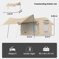 Outsunny Inflatable Tents Waterproof Glamping Tent with Stove Jack for 6-8 Person(m-3)