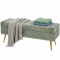 HOMCOM Storage Ottoman, Chenille Upholstered Ottoman Storage Box with Padded Seat, Metal Legs, 114 x 41 x 45 cm, Light Green(m-15)