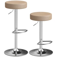 HOMCOM Bar Stools Set of 2, Modern PU Leather Swivel Barstools, Height Adjustable Breakfast Bar Chairs with Footrest, Brown(m-1)