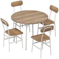 HOMCOM Conjunto de Mesa e 4 Cadeiras de Jantar para Espaços Pequenos, Natural e Branco(m-1)