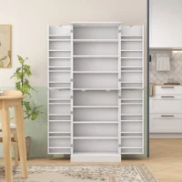 HOMCOM Armoire de cuisine buffet cuisine avec placards, étagère réglable et porte-épices, 60 x 35 x 166 cm, blanc(m-2)