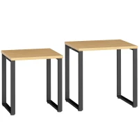 HOMCOM Salontafel set (2-delig) woonkamerstafel met metalen frame voor woonkamer Natuur(m-1)