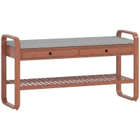 HOMCOM Shoe Bench with 2 Drawers Cushioned Seat Shoe Storage Bench for Hallway 105 cm Dark Brown and Grey(m-1)