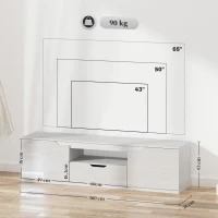 HOMCOM TV-Lowboard, Hochglanz, für Fernseher bis 65'', 3 Fächer, Schublade, 160 x 38 x 43 cm, Weiß(m-3)