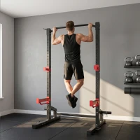 SPORTNOW Power Tower Multifonction Charge 500 kg, Barre de Traction, Rack de Squat, Supports pour Disques, 157x105x205cm, Rouge(m-12)