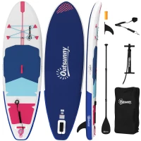 Outsunny Sup Gonfiabile con Pagaia Regolabile e Accessori, in Plastica ed EVA, 305x89x15 cm, Blu Rosso Rosa(m-10)