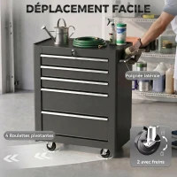 HOMCOM Chariot à outils sur roulettes, Servante d'atelier en acier 5 tiroirs verrouillable 2 clés, 61,5 x 33 x 82,5 cm, noir(m-6)