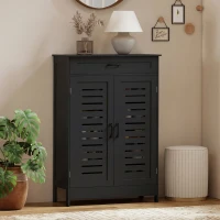 HOMCOM Shoe Cabinet with Louvered Doors, Modern Shoe Storage Cabinet with Drawer and Adjustable Shelves, Black(m-10)