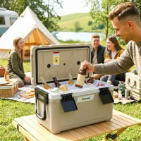 Outsunny Box Frigo Portatile 42.6L Isolato con Maniglia, 66.6x38.5x40 cm, Cachi(m-2)