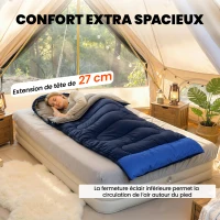Outsunny Sac de Couchage Adulte, avec Section Tête, Fermeture Éclair et Sac de Rangement, 300 g/m², 215x75x10cm, Bleu Marine(m-6)