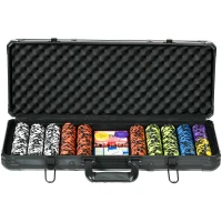 SPORTNOW Set Poker con 500 Fiches, 2 Mazzi di Carte, 5 Dadi, Pulsanti e Valigetta Protettiva in Alluminio Nero(m-1)