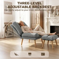 HOMCOM Recliner Chair with Footstool, Recliner Armchair with Adjustable Backrest, Thick Cushion and Wooden Legs, Grey(m-4)