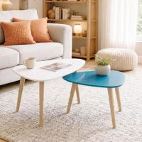 HOMCOM Lote de 2 Mesas Nido Diseño Escandinavo Patas de Madera y Tablero de Madera Blanco y Azul(m-6)