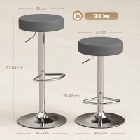 HOMCOM Bar Stools Set of 2, Modern PU Leather Swivel Barstools, Height Adjustable Breakfast Bar Chairs with Footrest, Grey(m-3)