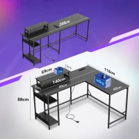 2-in-1 Gaming-Schreibtisch, wandelbar als L- oder I-Form, erhöhte Monitorablage, 140x50x87.5 cm, Schwarz(m-8)
