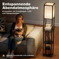 HOMCOM LED vloerlamp met planken, dimbaar, kettingschakelaar & stekkerdoos, zwart(m-6)