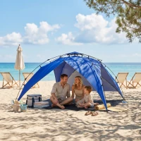 Outsunny Tenda da Spiaggia Pop Up per 4-6 Persone con Protezione UV, Borsa di Trasporto, 247x247x145cm, Blu(m-8)