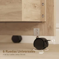 HOMCOM Mesa de Costura Plegable con 6 Ruedas 20 Clavijas para Hilos 4 Compartimentos Estante Roble(m-7)